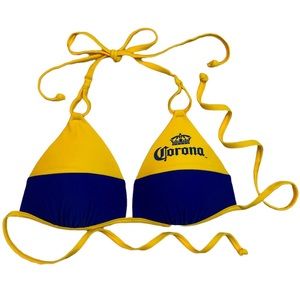 Corona yellow and blue bikini top. Padded push-up, adjustable straps.